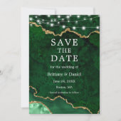 Waterkleur Groen Goud Marmer Agaat Geode Lichten Save The Date (Voorkant)