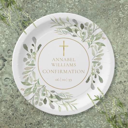 Waterkleur Groene Bloemmotief Gouden Communie Papieren Bordje