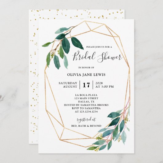 Waterkleur Groene Bruidsfeest Uitnodigingen  (Voorkant / Achterkant)