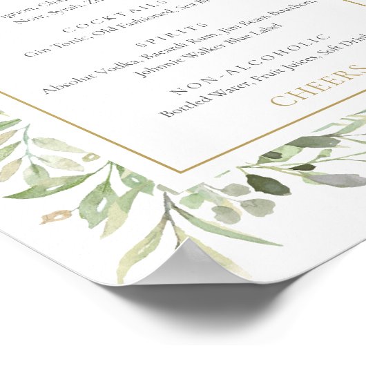 Waterkleur Groene Dranken Menukaart Bord Poster (Hoek)