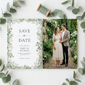 Waterkleur Groene Elegante Trouwfoto Save The Date