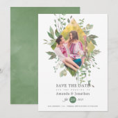 Waterkleur Groene Foto Bruiloft Save The Date (Voorkant / Achterkant)
