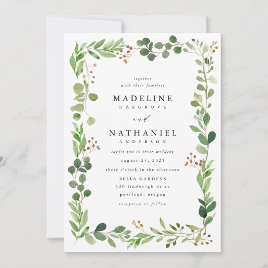 Waterkleur Groene Frame Bruiloft Kaart (Voorkant)