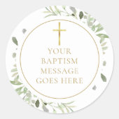 Waterkleur Groene Goud Doop Bericht Ronde Sticker (Voorkant)