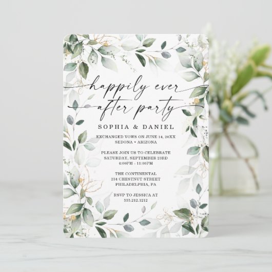 Waterkleur Groene Goud Elopement Viering Uitnodigi Kaart (Staand voorkant)