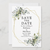 Waterkleur Groene Goud Geometrisch Frame Foto Save The Date (Voorkant)