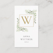 Waterkleur Groene Goud Monogram Professioneel Visitekaartje (Voorkant)