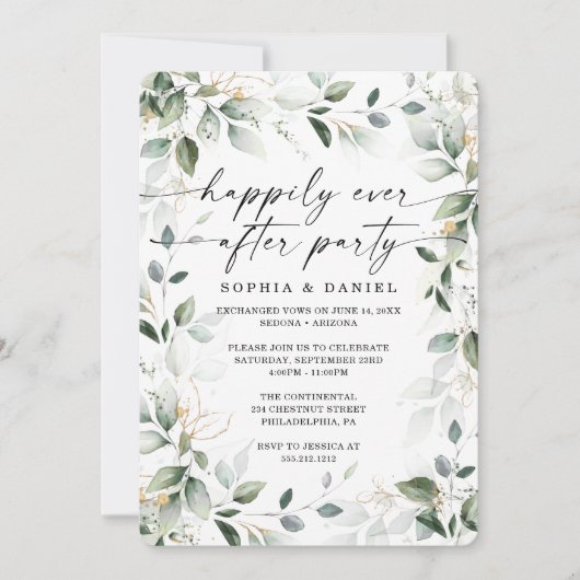 Waterkleur Groene Goud Ontvangst Viering Uitnodigi Kaart (Voorkant)