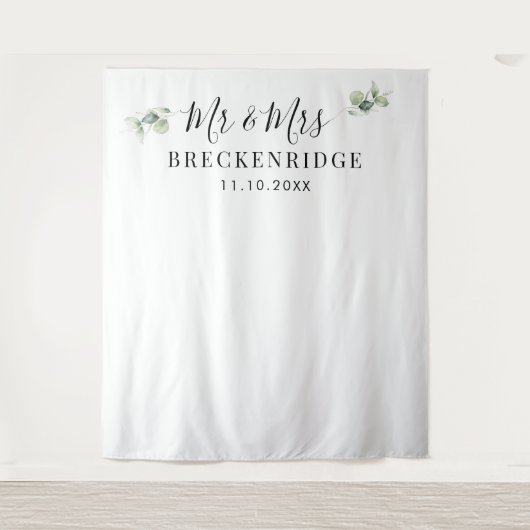 Waterkleur Groene Minimalistische Trouw Achtergron Wandkleed (Voorkant)