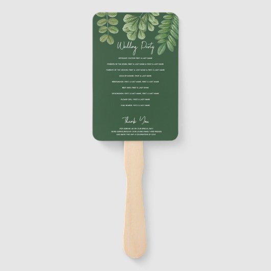 Waterkleur Groene Smaragdgroene Trouwprogramma Handwaaier (Achterkant)
