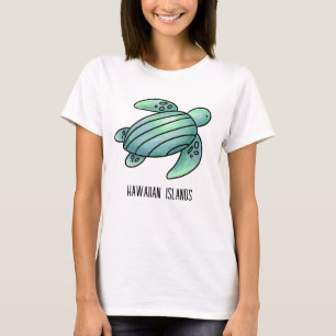 waterkleur hawaiiaanse eilanden zeeschildpad blauw t-shirt