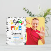 Waterkleur Hoge Vijf Fotouitnodiging Kaart (Staand voorkant)