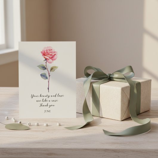 WATERKLEUR JUNE ROOS GEBORTEBLOEM  BRIEFKAART
