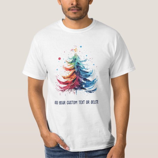 Waterkleur Kerstboom Vier Kerstmis T-shirt (Voorkant)