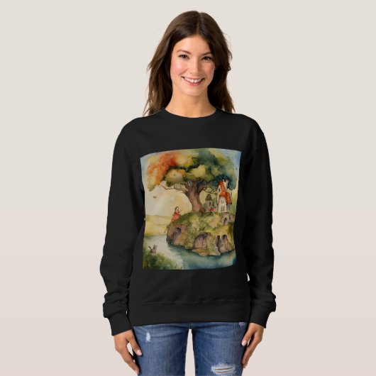 WATERKLEUR KUNST VAN EEN RIVIER EEN MEISJE EN EEN  TRUI (Voorkant volledig)