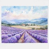 Waterkleur lavendelveld & Frans platteland Fleece Deken (Voorkant (Horizontaal))