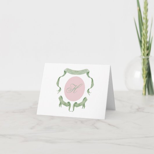 Waterkleur lint logo kam monogram bedankkaart (Voorkant)