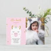 Waterkleur Llama Foto uitnodiging (Staand voorkant)