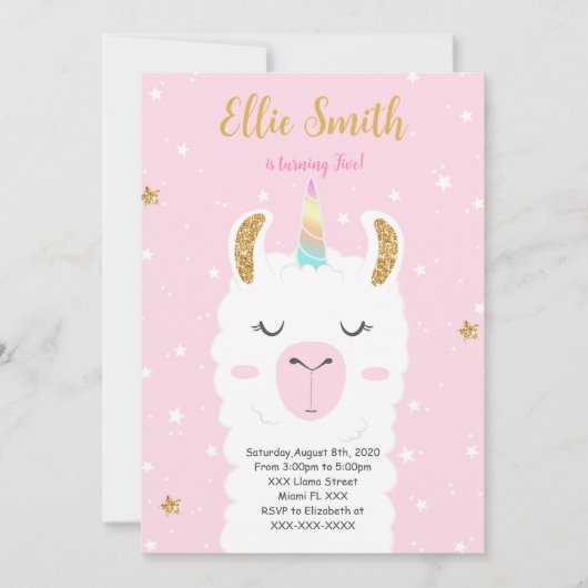 Waterkleur Llama Uitnodiging (Voorkant)