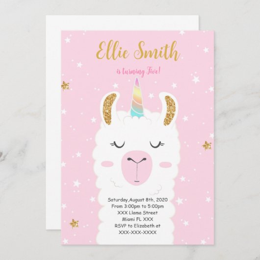 Waterkleur Llama Uitnodiging (Voorkant / Achterkant)