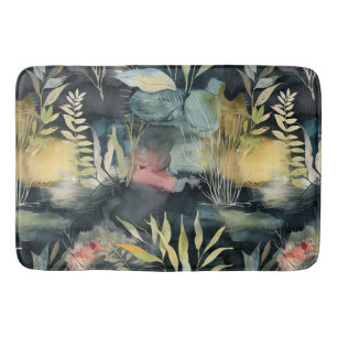 Waterkleur Loofwerk Zwart Roze Geel Abstract Badmat