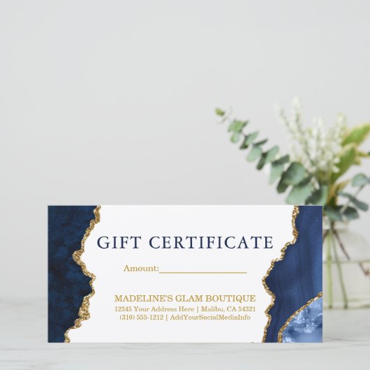 Waterkleur Marmer Blauw Goud Cadeaubon (Staand voorkant)