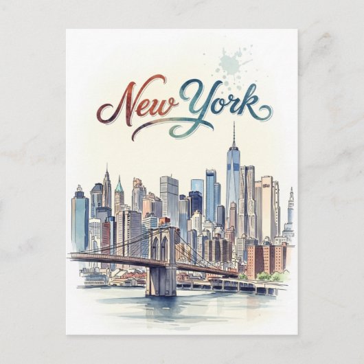 waterkleur new york briefkaart (Voorkant)