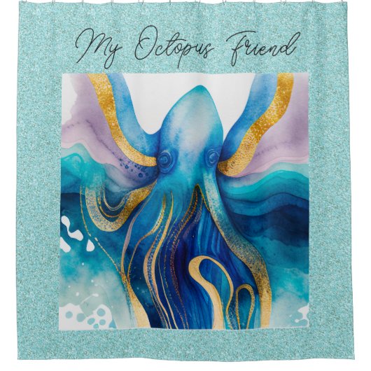 Waterkleur Octopus Douchegordijn (Voorkant)