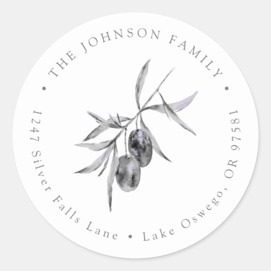 Waterkleur Olijftak Retouradres Ronde Sticker (Voorkant)