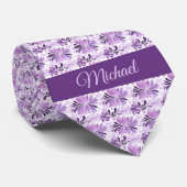 Waterkleur Paarse Botanische Monogram Stropdas (Opgerold)