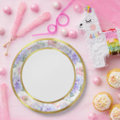 Waterkleur Pastel Bloem Motief Gouden Rand Papiere Papieren Bordje (Feest)