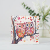 Waterkleur Patchwork Uil Paar Valentijnsdag Feestdagenkaart (Staand voorkant)