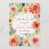 Waterkleur Perzik & Terracotta Oranje Dahlia Bloem Save The Date (Voorkant)