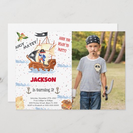 Waterkleur Pirate foto uitnodiging (Voorkant / Achterkant)