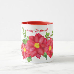 Waterkleur Poinsettia Kerst Koffie Mok