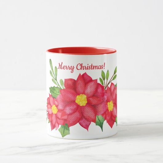 Waterkleur Poinsettia Kerst Koffie Mok (Midden)