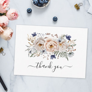 Waterkleur Prachtig Beige Blauwe Bloemen Bloemstuk Bedankkaart