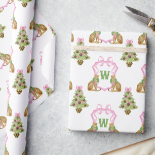 Waterkleur Preppy Luipaard Kerst Monogram Wapen Cadeaupapier
