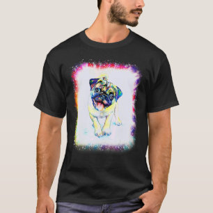 Waterkleur Pug Hond Jongen Meisje Tie Dye Bleek Ed T-shirt