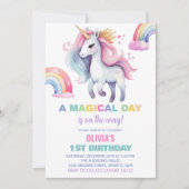 Waterkleur Rainbow Unicorn Verjaardag Uitnodiginge Kaart (Voorkant)