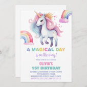 Waterkleur Rainbow Unicorn Verjaardag Uitnodiginge Kaart (Voorkant / Achterkant)