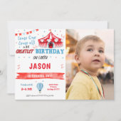 Waterkleur Rood & Blauw Circus Fotouitnodiging Kaart (Voorkant)