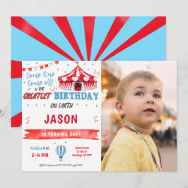 Waterkleur Rood & Blauw Circus Fotouitnodiging Kaart
