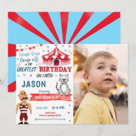 Waterkleur Rood & Blauw Circus Fotouitnodiging Kaart