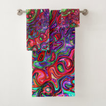 Waterkleur Rood Groovy Abstract Retro Vloeibare Dr