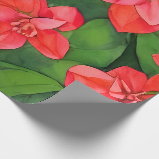 Waterkleur rood Ixora coccinea geïnspireerd Cadeaupapier (Hoek)