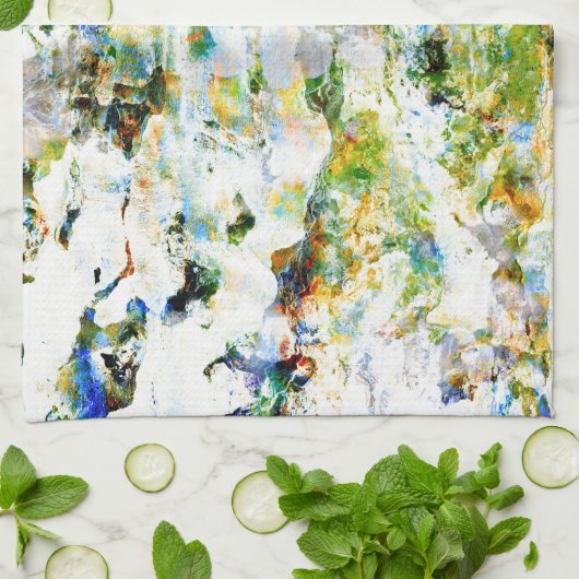 Waterkleur, roodbruine, roestachtige grafische vor theedoek (Gevouwen)