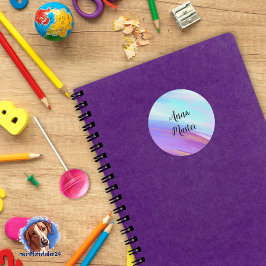 Waterkleur - roze blauw | rond ronde sticker