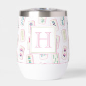 Waterkleur Roze en Groene Mahjong Tegels Monogram (Voorkant)