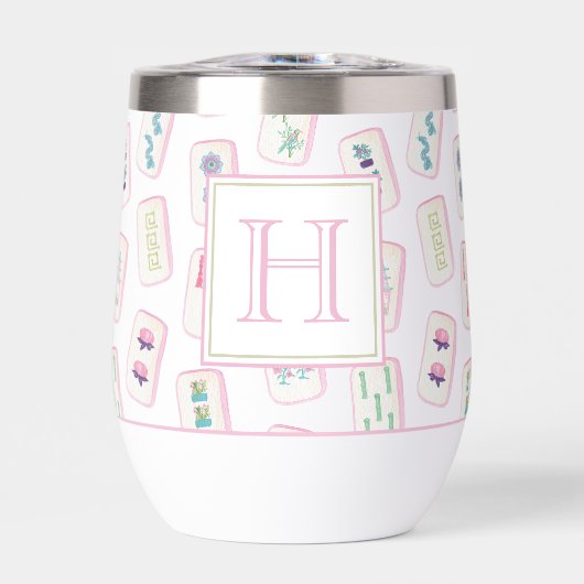 Waterkleur Roze en Groene Mahjong Tegels Monogram (Voorkant)